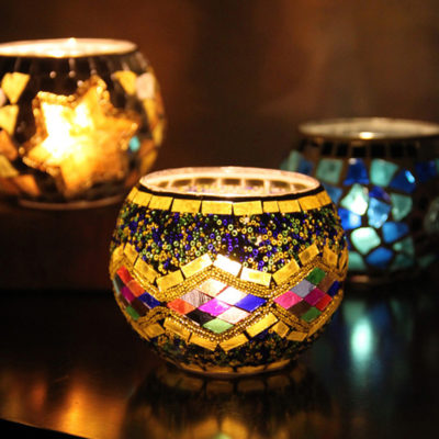 Moroccan Mosaic Glass Candle Holder