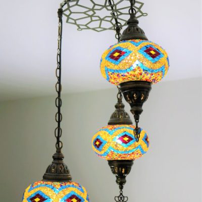 Set of 3 Colorful Mosaic Hanging Chandelier