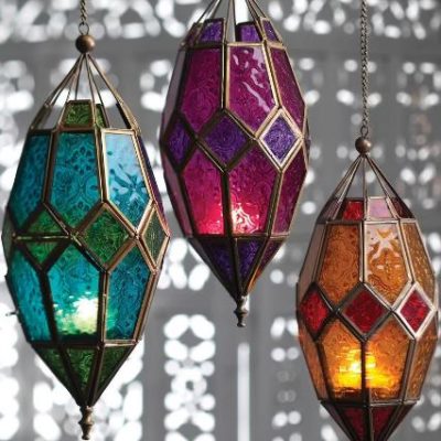 Colorful Hanging Glass Candle Lantern