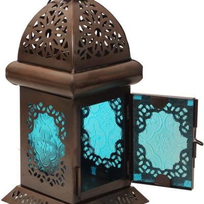 Blue-Glass Decorative Candle Lantern