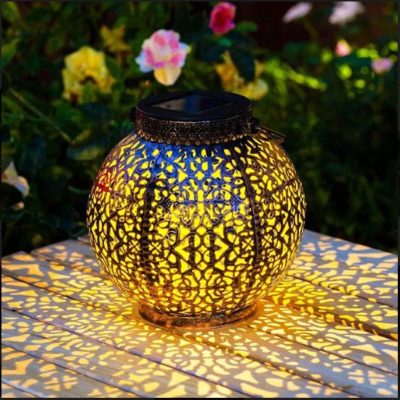 Heart-Floral Design Perforated Solar Lantern