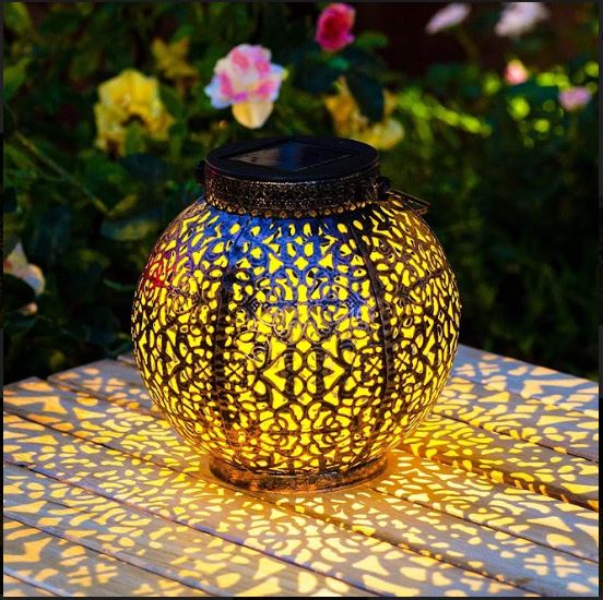 Heart-Floral Design Perforated Solar Lantern