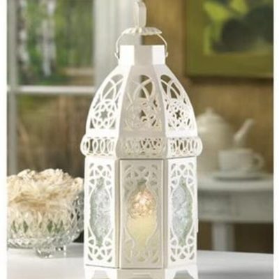 White Lattice Candle Lantern Centerpiece