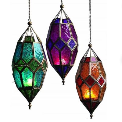 Colorful Hanging Glass Candle Lantern