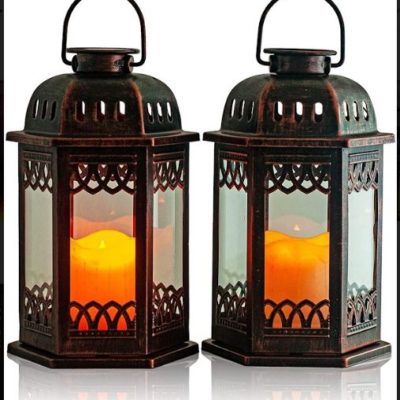 Bronze Moroccan Decorative Solar Lantern (Set of 2)