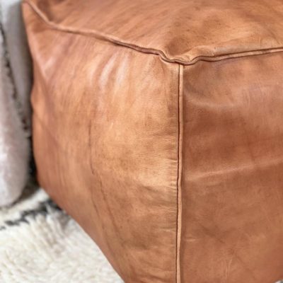 Moroccan Handmade Square Leather Pouf