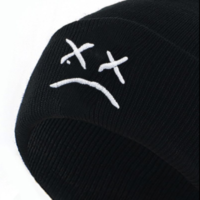 Sad Face Embroidered Beanie