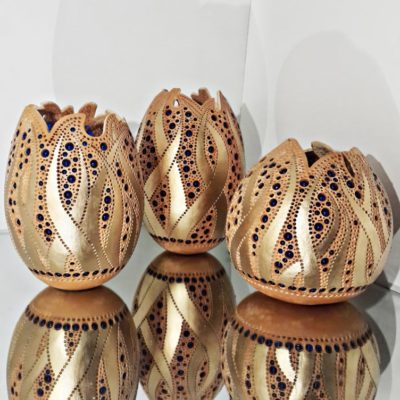 Set of 3 Handmade Gourd Tea Light Holder
