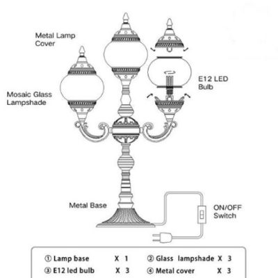 3-Globe Tiffany-Style Moroccan Table Lamp