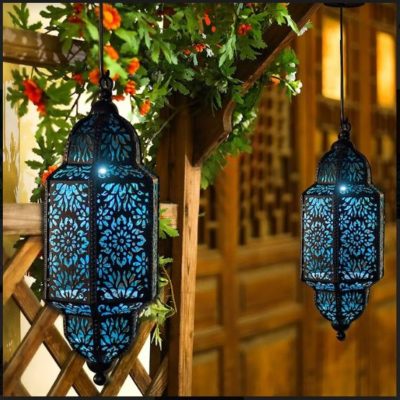 Blue Hanging Solar Decorative Lantern