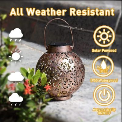 Floral-Pattern Solar-Powered Decorative Lantern