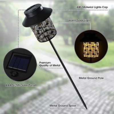 Banana Leaf-Design Solar-Powered Garden Lantern (set of 2)