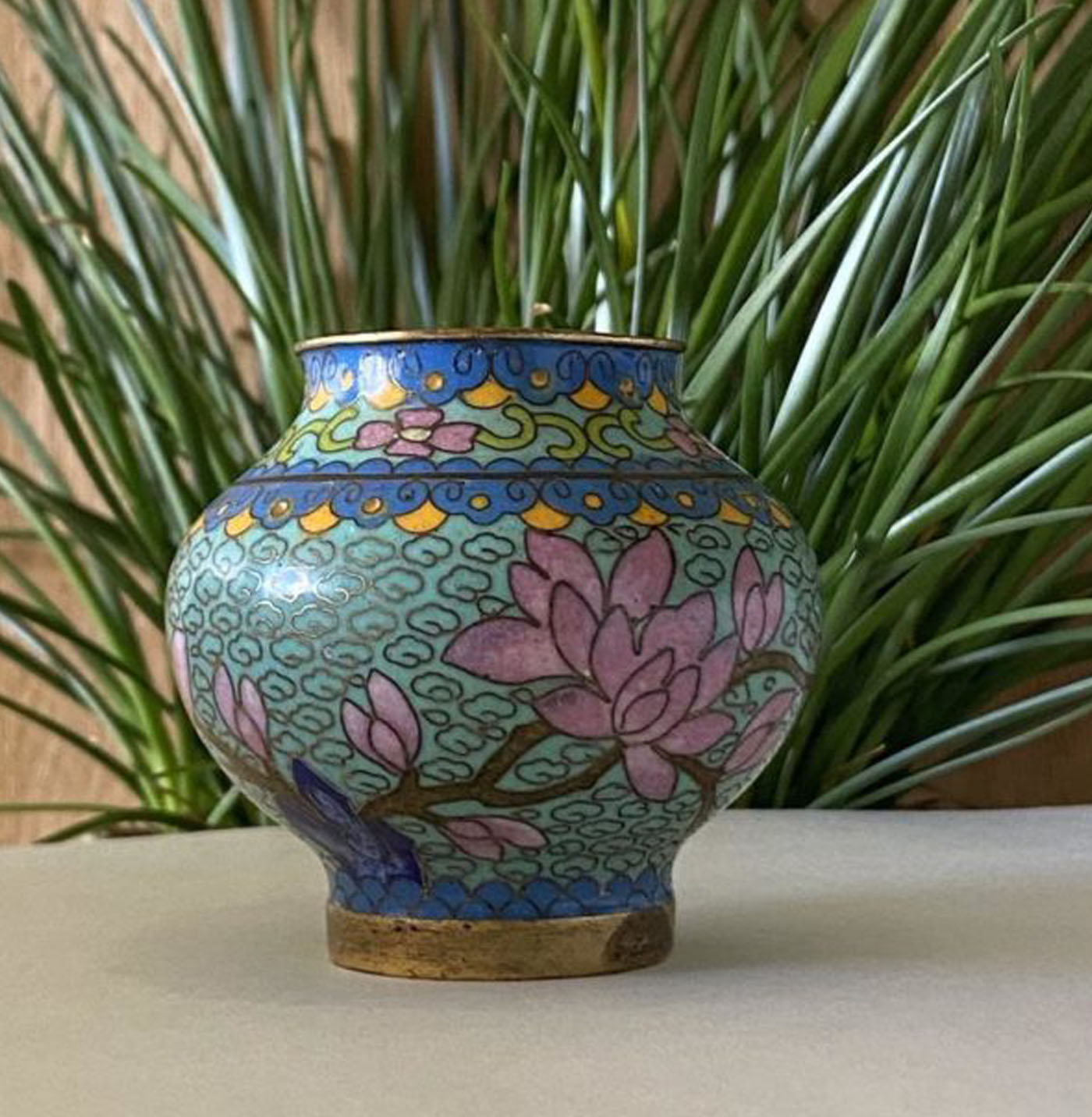 Chinese Vintage Cloisonné Floral Vase