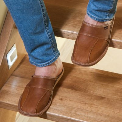 Handmade Brown Leather Slippers Men’s